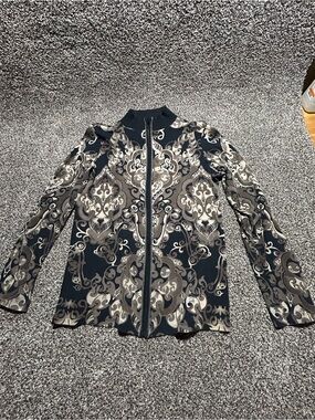Vanilla Sugar Black and Taupe Ornate Zip up Lightweight sweater Jacket Womens XL
